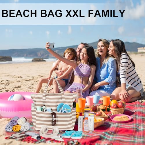 LEDAOU Large Beach Tote Bag Women Beach Bag Waterproof Sandproof Zipper Tote for Pool Gym Grocery Travel with Wet Pocket - Image 3