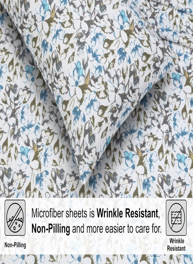 ZOYER Floral Bed Sheet Queen Size - Double Brushed Microfiber Printed Deep Pocket Sheets Fitted Up to 15", Breathable, Extra Soft Blue & Black Flower Pattern Sheets 4 Piece, Dwindle - Image 4