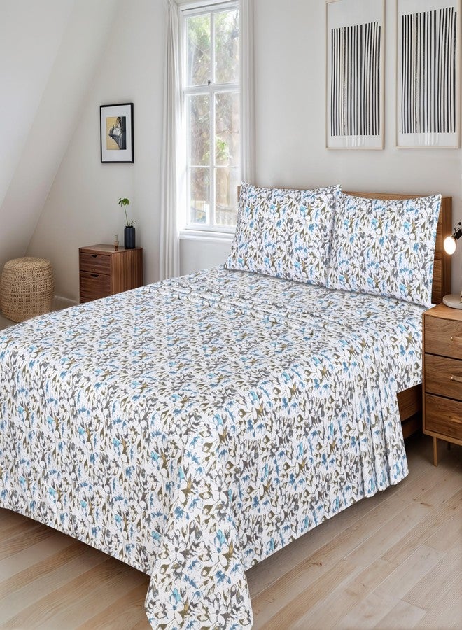 ZOYER Floral Bed Sheet Queen Size - Double Brushed Microfiber Printed Deep Pocket Sheets Fitted Up to 15", Breathable, Extra Soft Blue & Black Flower Pattern Sheets 4 Piece, Dwindle - Image 2