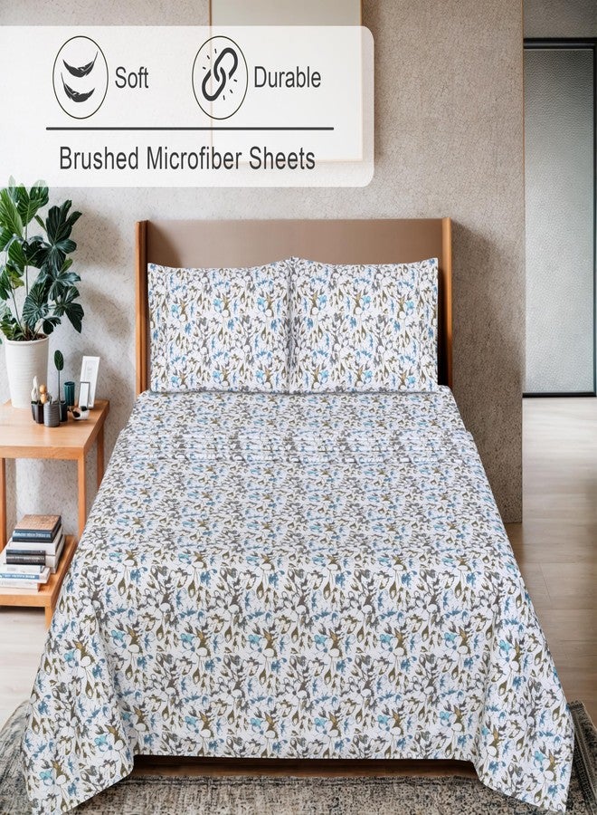 ZOYER Floral Bed Sheet Queen Size - Double Brushed Microfiber Printed Deep Pocket Sheets Fitted Up to 15", Breathable, Extra Soft Blue & Black Flower Pattern Sheets 4 Piece, Dwindle - Image 3