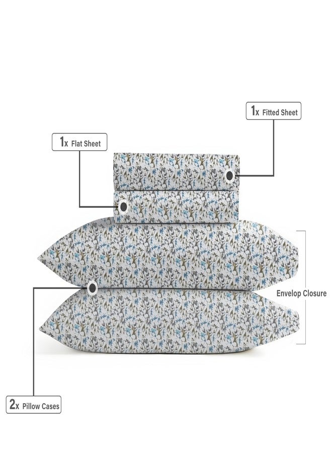 ZOYER Floral Bed Sheet Queen Size - Double Brushed Microfiber Printed Deep Pocket Sheets Fitted Up to 15", Breathable, Extra Soft Blue & Black Flower Pattern Sheets 4 Piece, Dwindle - Image 5