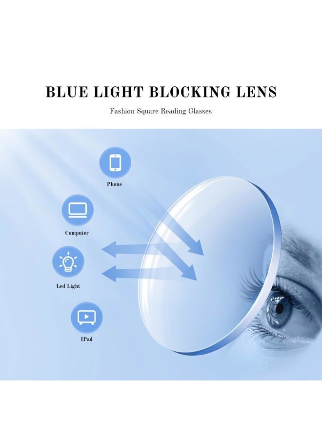 resjok 3Pack Reading Glasses for Women-Blue Light Blocking Computer Readers with Spring Hinge Oprah Square Fashion Eyeglasses(Mix3, 1.5x) - Image 4