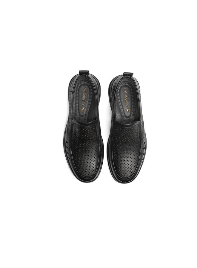 Red Dragonfly Leap Moon Leather Shoes, Summer Hollow Breathable Leather Sandals, Dad's Cowhide Shoes Wtl25024, Black Hollow, Size 38 - Image 2