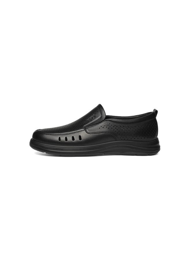 Red Dragonfly Leap Moon Leather Shoes, Summer Hollow Breathable Leather Sandals, Dad's Cowhide Shoes Wtl25024, Black Hollow, Size 38 - Image 1