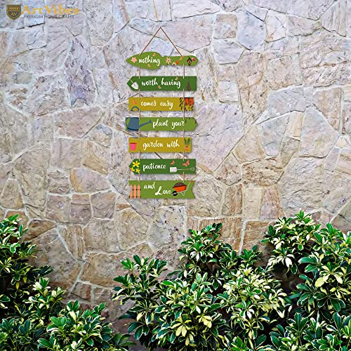 Artvibes Plant Your Garden with Patience Wooden Wall Art | Balcony | Quotes Decor Item | Decoration Wall Hanging Items | Wall Poster | Unique Gift | Garden Quotes Wall Hanging (WH_7010N) - Image 3