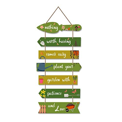 Artvibes Plant Your Garden with Patience Wooden Wall Art | Balcony | Quotes Decor Item | Decoration Wall Hanging Items | Wall Poster | Unique Gift | Garden Quotes Wall Hanging (WH_7010N) - Image 1