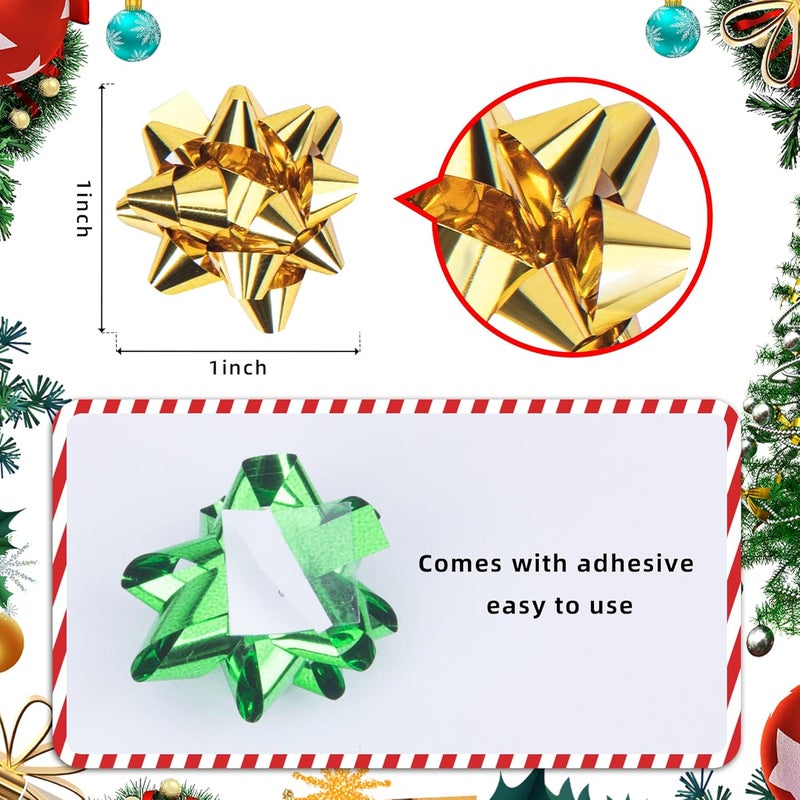 Iceyyyy 100 Pcs Mini Christmas Gift Bows-1 Inch Mix Color Metallic Star Gift Bows-Tiny Adhesive Present Bows for Christmas Holiday Party Decoration DIY Gifts Wrapping - Image 2