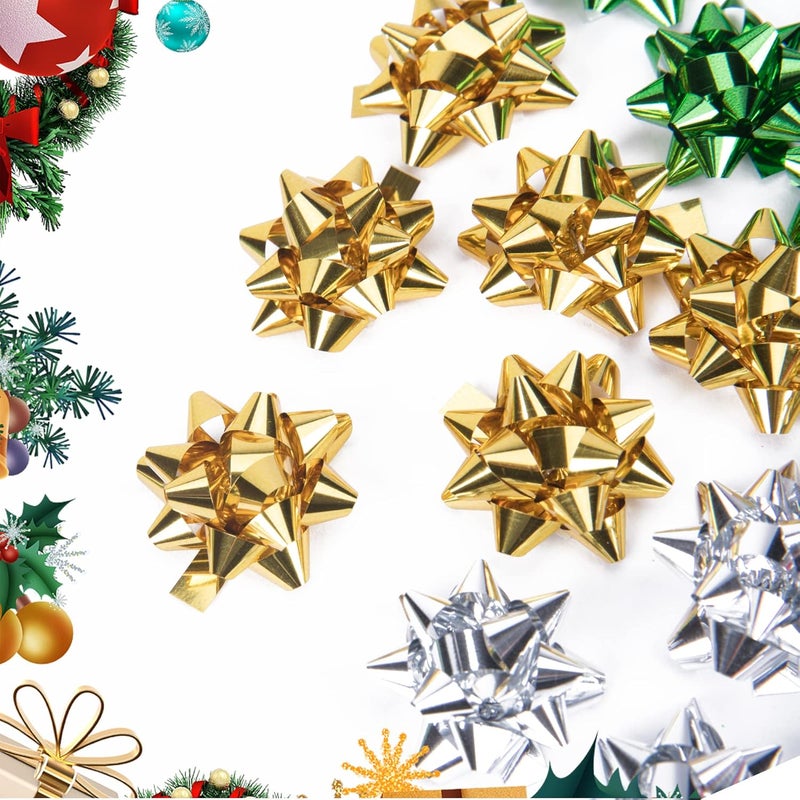 Iceyyyy 100 Pcs Mini Christmas Gift Bows-1 Inch Mix Color Metallic Star Gift Bows-Tiny Adhesive Present Bows for Christmas Holiday Party Decoration DIY Gifts Wrapping - Image 3