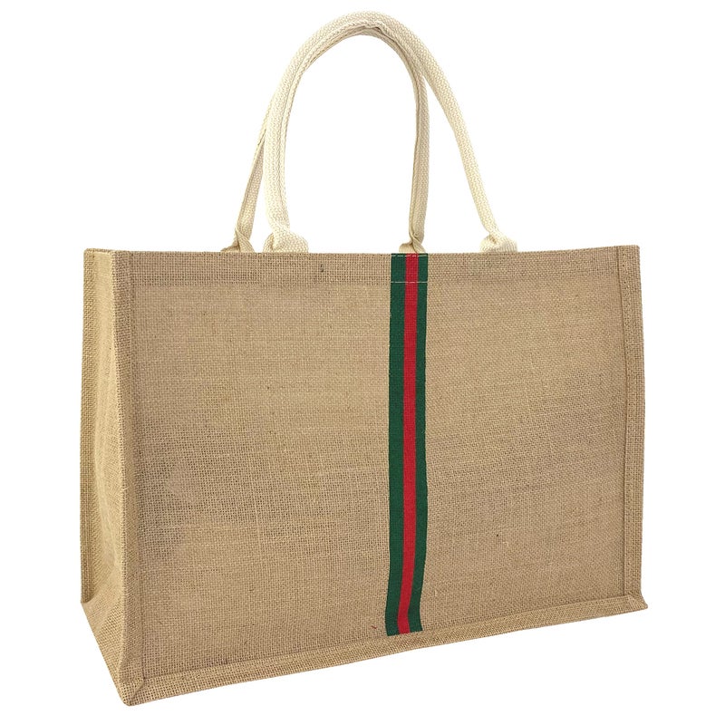Hibala Woven Large Beach Bag Straw Beach Tote Handmade Weaving Shoulder Tassel Bag Handbag (Green Stripe) - Image 1