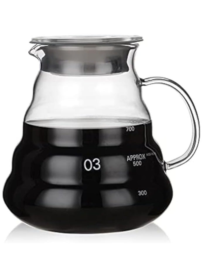 سيرفر ابريق تقديم القهوة زجاجي سعة 700 مل مقاوم للحرارة | إبريق قهوة زجاجي V60 | وعاء قهوة شفاف بالتنقيط مع غطاء (700 مل) - Image 1
