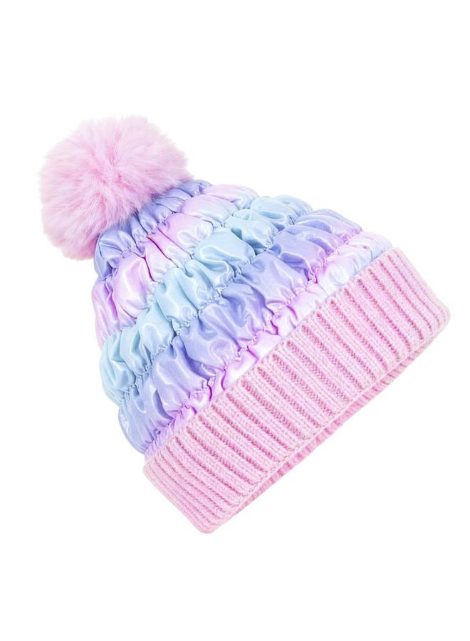 PinkSheep Toddler Winter Hat,Cute Girls Warm Beanie with Pom Pom and Fleece Lined Winter Hats,Fashion Kids Knit Beanies Cap, Gradient Blue, 7-14 Years - Image 1