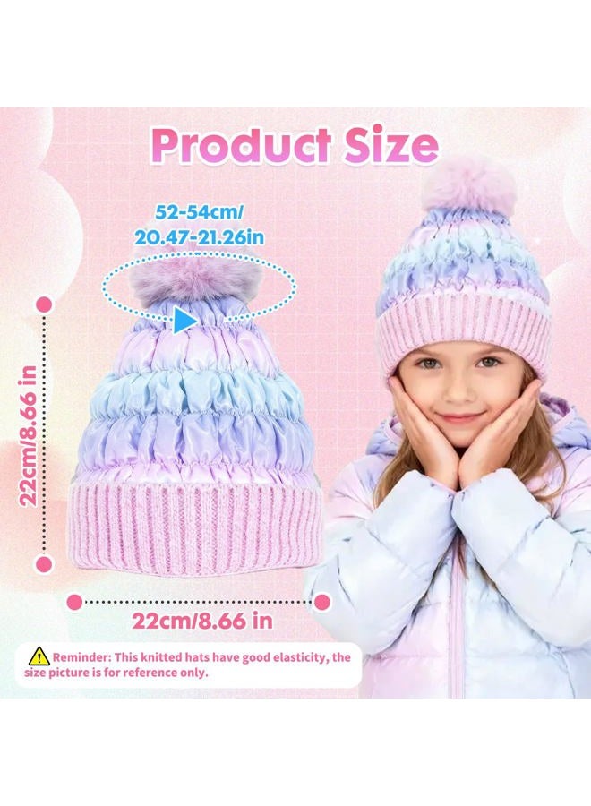 PinkSheep Toddler Winter Hat,Cute Girls Warm Beanie with Pom Pom and Fleece Lined Winter Hats,Fashion Kids Knit Beanies Cap, Gradient Blue, 7-14 Years - Image 4