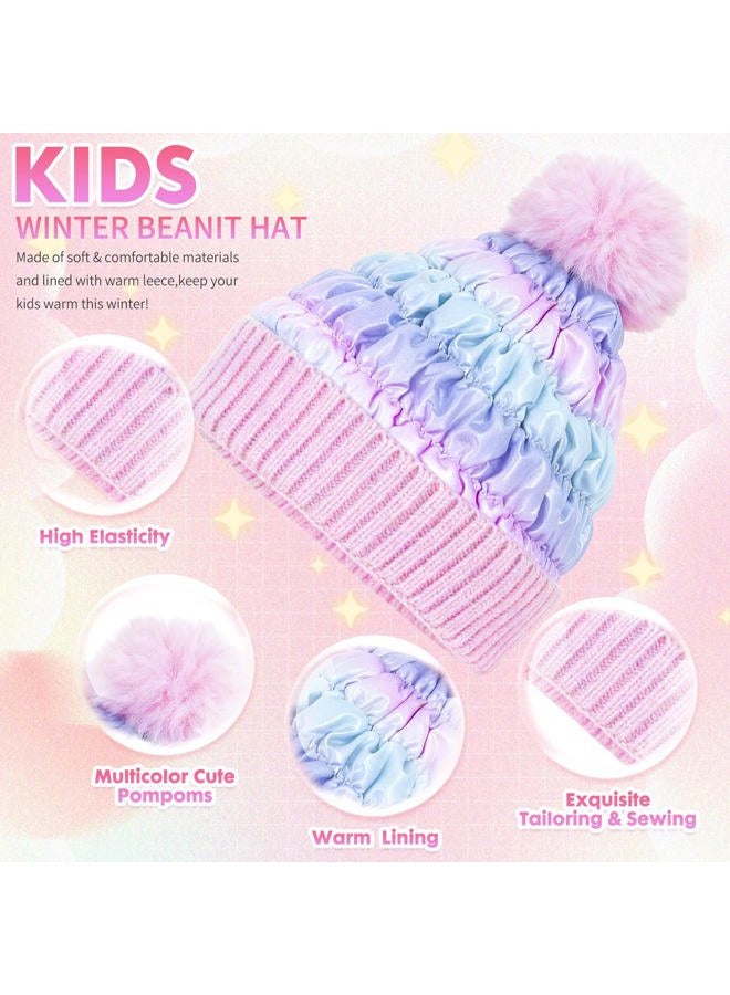 PinkSheep Toddler Winter Hat,Cute Girls Warm Beanie with Pom Pom and Fleece Lined Winter Hats,Fashion Kids Knit Beanies Cap, Gradient Blue, 7-14 Years - Image 5