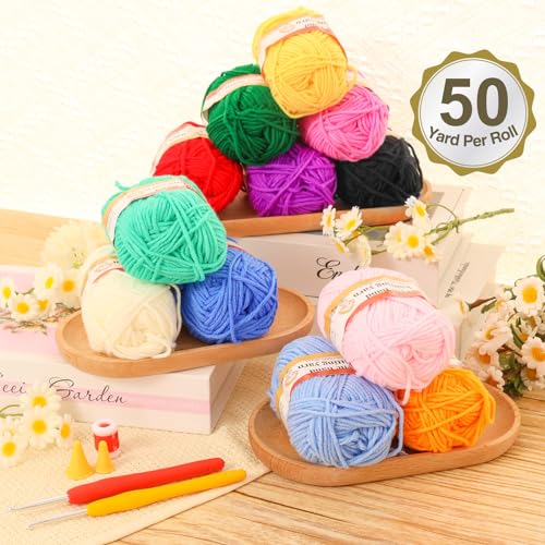 XSEINO Crochet Kit with Step-by-Step Video Tutorials，Premium Bundle Includes 12 Roll x50Yard Acrylic Yarn Balls, 12 Crochet Hooks, Crochet Bag and All Accessories Kit, Crochet Kit for Beginners - Image 4