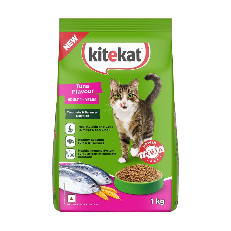 Kitekat Adult (1+ Years) Dry Cat Food, Tuna Flavour, 1 kg, Complete and Balanced Nutrition for Adult Cats - Image 1