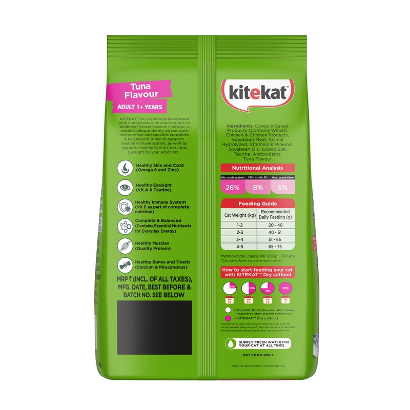Kitekat Adult (1+ Years) Dry Cat Food, Tuna Flavour, 1 kg, Complete and Balanced Nutrition for Adult Cats - Image 2