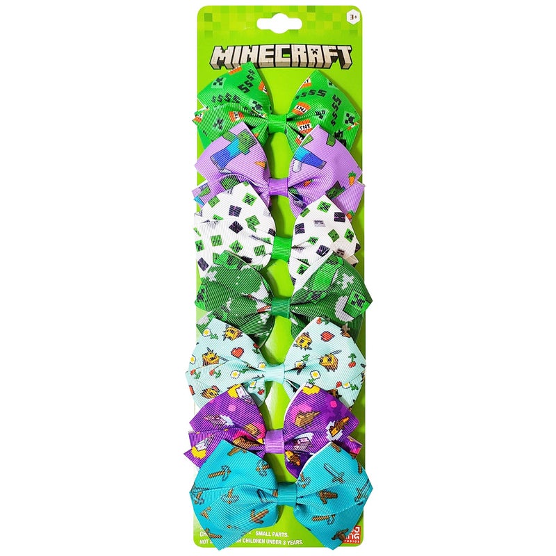 LUV HER Minecraft Kids Hair Bows - 7 Pcs 4 Inch Bundle - Hair Accessories Gift Set - Hair Bows for Kids - Multicolor Hair Clip with Alligator Clip - Ages 3 + - Image 1