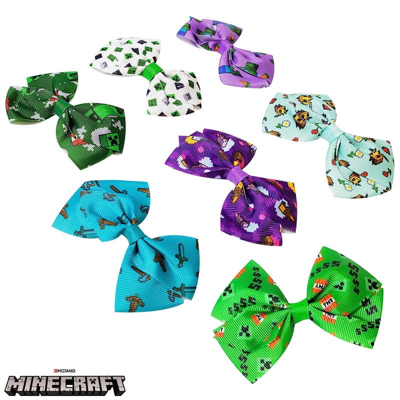 LUV HER Minecraft Kids Hair Bows - 7 Pcs 4 Inch Bundle - Hair Accessories Gift Set - Hair Bows for Kids - Multicolor Hair Clip with Alligator Clip - Ages 3 + - Image 2