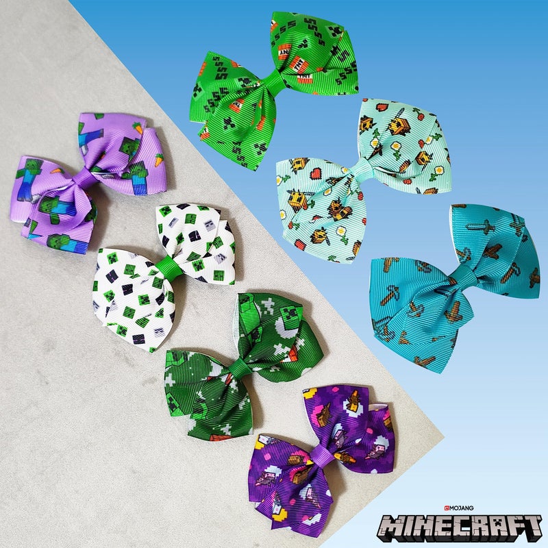 LUV HER Minecraft Kids Hair Bows - 7 Pcs 4 Inch Bundle - Hair Accessories Gift Set - Hair Bows for Kids - Multicolor Hair Clip with Alligator Clip - Ages 3 + - Image 5