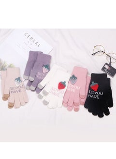 Generic Women girly strawberry mobile screen touch fingers winter wool gloves  - Image 4
