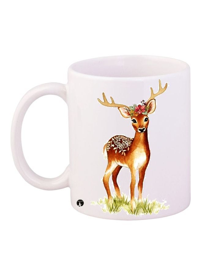 Deer Printed Coffee Mug White/Beige/Brown 11ounce