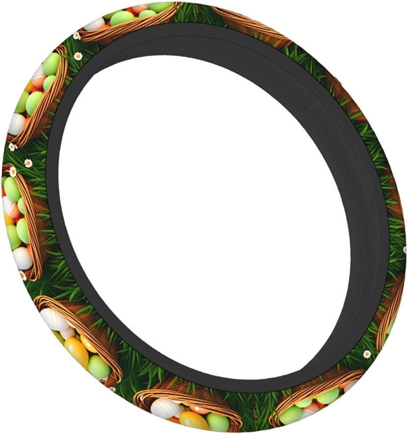 Swono Easter Eggs Universal Neoprene Steering Wheel Cover Colorful Easter Eggs in Basket Grass 15 Inch Steering Wheel Covers, Printed Steering Wheel Elastic Protection for Women and Girls - Image 5