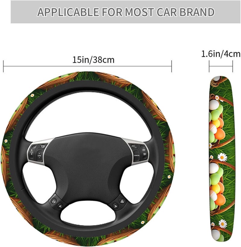 Swono Easter Eggs Universal Neoprene Steering Wheel Cover Colorful Easter Eggs in Basket Grass 15 Inch Steering Wheel Covers, Printed Steering Wheel Elastic Protection for Women and Girls - Image 3