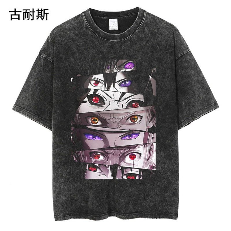 American Loose Design Feeling Retro Washed Animation Do Old Street Short Sleeve Men'S And Women'S T-Shirt - Image 1