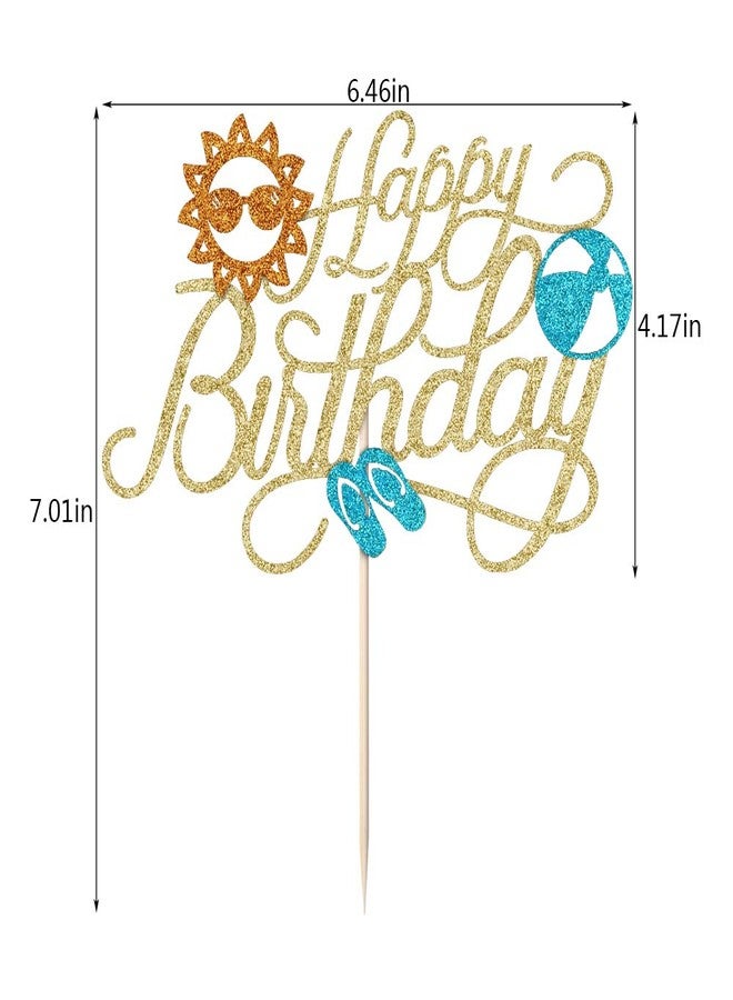 Bekaterea Summer Beach Happy Birthday Cake Topper，Perfect for pool beach party cake decoration， Baby Shower ，Hawaiian Luau Bday Party Decoration Supplies - Image 4