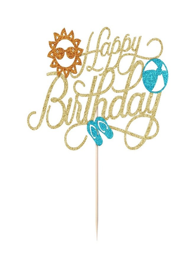 Bekaterea Summer Beach Happy Birthday Cake Topper，Perfect for pool beach party cake decoration， Baby Shower ，Hawaiian Luau Bday Party Decoration Supplies - Image 3