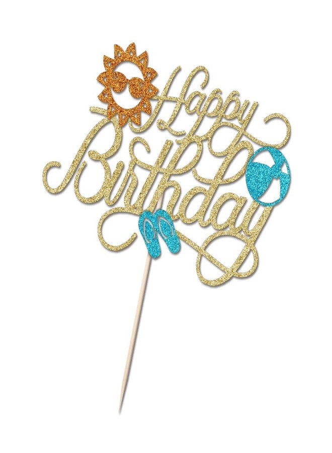 Bekaterea Summer Beach Happy Birthday Cake Topper，Perfect for pool beach party cake decoration， Baby Shower ，Hawaiian Luau Bday Party Decoration Supplies - Image 5