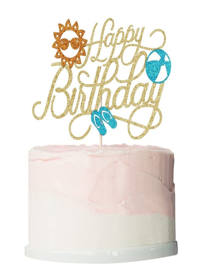 Bekaterea Summer Beach Happy Birthday Cake Topper，Perfect for pool beach party cake decoration， Baby Shower ，Hawaiian Luau Bday Party Decoration Supplies - Image 1