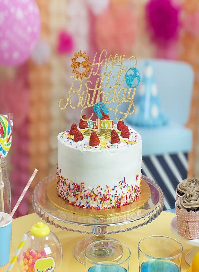 Bekaterea Summer Beach Happy Birthday Cake Topper，Perfect for pool beach party cake decoration， Baby Shower ，Hawaiian Luau Bday Party Decoration Supplies - Image 2