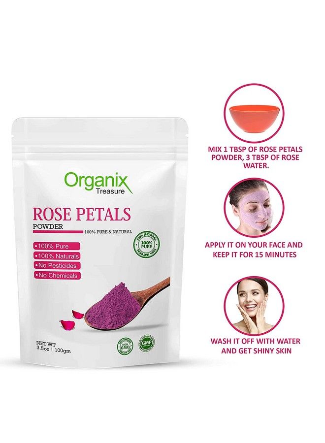 Organix Treasure Pure And Natural Double Filtered Rose Petal Powder For Skin Face Pack Mask For Fairness Tanning & Glowing Skin (100Gm)  - Image 5