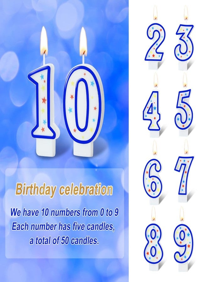 MTLEE 50 Pcs Birthday Number Candles, Polka Dot Colorful Birthday Cake Candles, 0-9 Cake Topper Candle Decoration for Birthday Wedding Anniversary Reunions Celebration Party (Blue) - Image 3