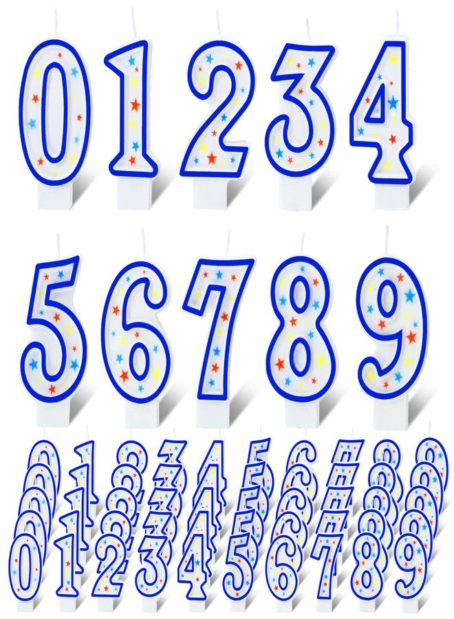 MTLEE 50 Pcs Birthday Number Candles, Polka Dot Colorful Birthday Cake Candles, 0-9 Cake Topper Candle Decoration for Birthday Wedding Anniversary Reunions Celebration Party (Blue) - Image 1