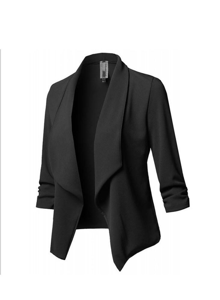 KUYING New Slim Fitting Long Sleeved Pleated Solid Color Versatile Small Suit Jacket 