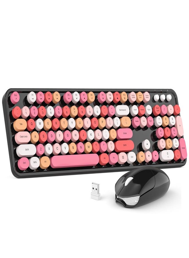 MOWUX Wireless Keyboard and Mouse Combo, Colorful Computer Full Size 2.4G Plug and Play Wireless Typewriter Keyboard and Mouse Set for Windows, Computer, Desktop, PC, Notebook (Black Colorful) - Image 1