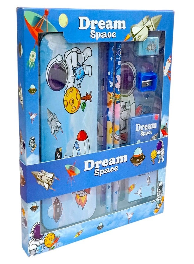 AMANVANI Space Theme Stationery Set for Girls (Pack of 1) | Best Gift for Kids | Sationery Kit for Girls - Pencil Box, Sharpener, Eraser, 6 Pcs Pencil Colour, 2 Pencil, Scale - Image 1