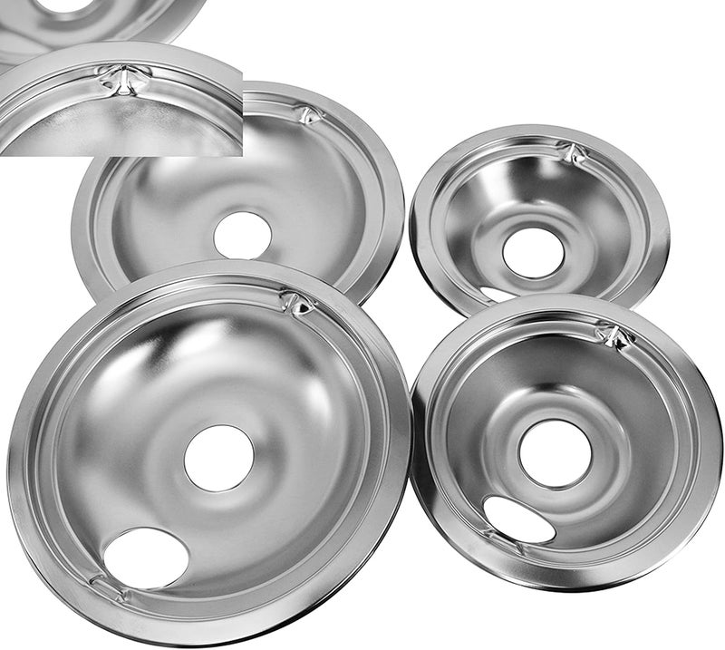 Kitchen Basics 101 : Made in the USA 4 Pack (2) 6" and (2) 8" Chrome Burner Drip Pan Bowls Replacement for GE GE68C Low wear optimized design - Image 1