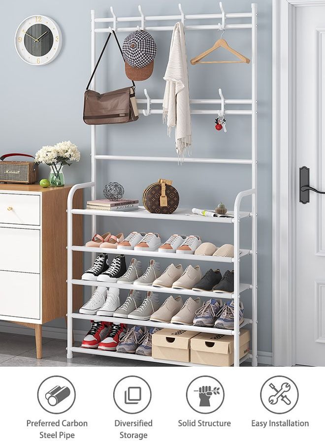 Arabest Coat Rack Freestanding Entryway Bench with Shoes Rack Coat Hanger Stand Mudroom Bench with Storage Rack and Hooks Clothes Stand Tree with Bench 10 Double Hooks Metal Fram - Image 4