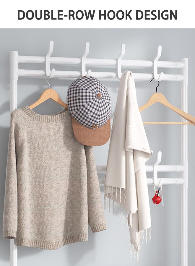 Arabest Coat Rack Freestanding Entryway Bench with Shoes Rack Coat Hanger Stand Mudroom Bench with Storage Rack and Hooks Clothes Stand Tree with Bench 10 Double Hooks Metal Fram - Image 5
