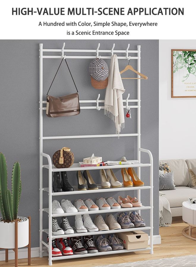 Arabest Coat Rack Freestanding Entryway Bench with Shoes Rack Coat Hanger Stand Mudroom Bench with Storage Rack and Hooks Clothes Stand Tree with Bench 10 Double Hooks Metal Fram - Image 2