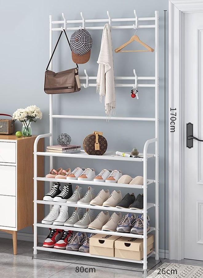 Arabest Coat Rack Freestanding Entryway Bench with Shoes Rack Coat Hanger Stand Mudroom Bench with Storage Rack and Hooks Clothes Stand Tree with Bench 10 Double Hooks Metal Fram - Image 1