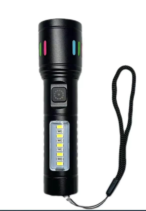 Azelf Azelf 1PC High Power Spotlight Long LED Flashlight with COB Side Light Red Blue Light Aluminum Alloy TypeC Fast Charging Zoomable Ultra Bright Torch Emergency Lighting  - Image 1