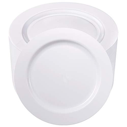 bUCLA 100PCS White Plastic Plates1025inch Disposable Dinner PlatesPremium PartyWedding Plates
