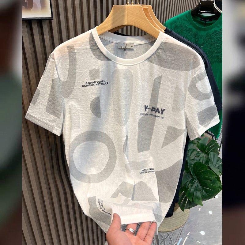 Thin T Summer Top Short-Sleeved T-Shirt High-End Men'S Embroidered European High Quality Short-Sleeved T-Shirt - Image 1