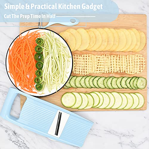 NACOLUS 5 in 1 Mandoline Slicer for Kitchen, Vegetable Slicer Multi Blade Potato Chip, Veggie shredder, Vegetable Cutter, Julienne Shredder and peeler For Small Job In Kitchen Blue - Image 5
