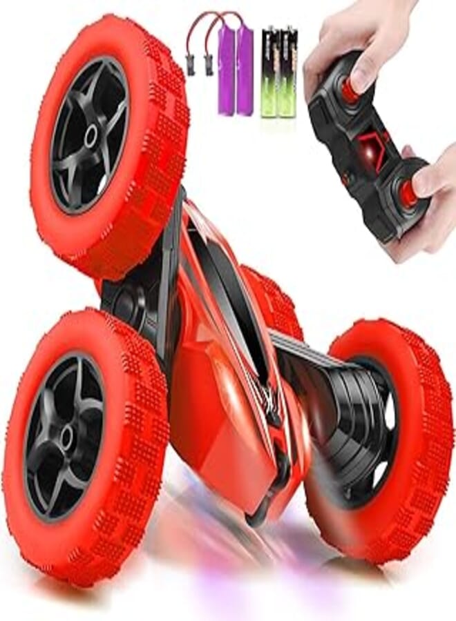 Arabest RC Cars Stunt Car Toy, 4WD 2.4Ghz Double Sided 360° Rotating RC Car with Headlights, Kids Toy Cars for Boys/Girls (Red)