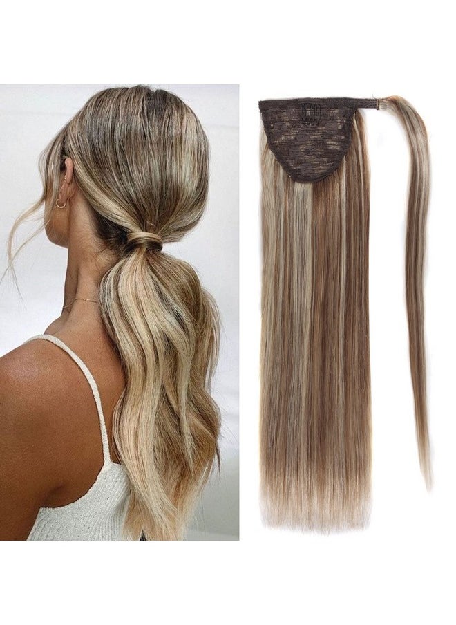 Ugrace Hair - وصلات شعر ذيل الحصان الأشقر من Grace Hair، وصلات شعر بشري للنساء، وصلات شعر ذيل الحصان، ملفوفة حول ذيل الحصان الطويل، شعر مستقيم من قطعة واحدة (تسليط الضوء على 14 بوصة P10/613) - Image 1